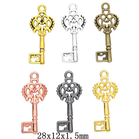 Vintage Alloy Key Charms Pendants For DIY Jewelry Making Antique Bronze Silver Gold Rose Gold Gun Black Craft Findings