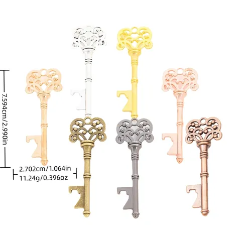 Vintage Alloy Key Shape Bottle Opener Pendant Hollow Floral Pattern DIY Jewelry Finding Wedding Party Favor Decoration Multi Colors