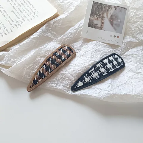 Vintage Pied-De-Poule Haarclips Met Stof Omwikkeld Druppel BB Clips Zijpony Retro Haarspelden Vrouwen Elegant Haaraccessoire