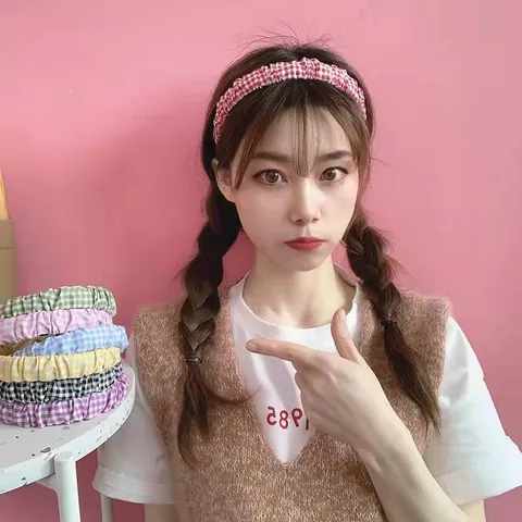 Diadema a Cuadros de Estilo Coreano con Fruncidos Banda para el Cabello de Tela a Cuadros para Mujeres Niñas Lindo Fresco Accesorios para el Cabello de Moda Lavado de Cara Peinado