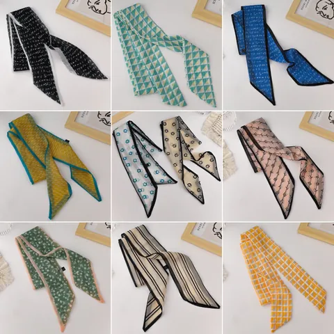 French Romantic Organza Narrow Silk Scarf For Women Retro Letter Polka Dot Print Hair Tie Bag Ribbon Twilly Scarf