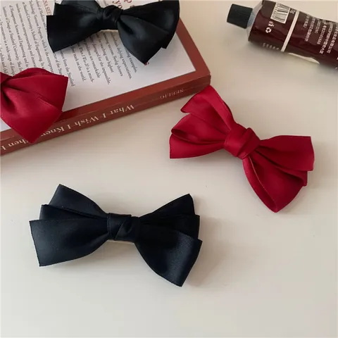 French Vintage Satin Bowknot Hair Clips For Women Elegant Handmade Duckbill Clips Solid Color Hair Barrettes Party Accessories
