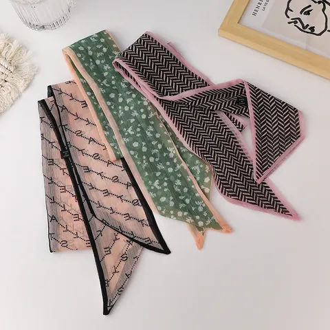 Französisch Romantischer Organza Schmaler Seidenschal Für Damen Vintage Buchstaben Punktmuster Haarband Taschenband Twilly