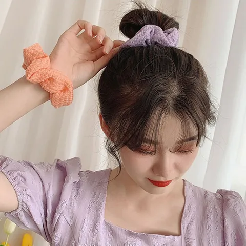 Women Waffle Knit Scrunchies Sweet Contrast Color Hair Ties Elastic Knitted Hair Bands Macaron Color Hair Accessories For Daily Dating Girls
