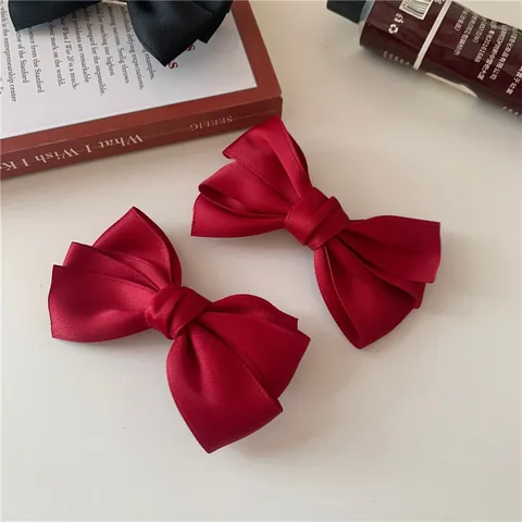 French Vintage Satin Bowknot Hair Clips For Women Elegant Handmade Duckbill Clips Solid Color Hair Barrettes Party Accessories