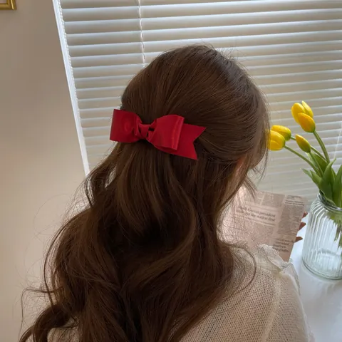 French Style Satin Bow Hair Clip For Women Elegant Large Ribbon Hairpin Sweet Oversized Horsetail Top Clip Fashion Hair Accessories