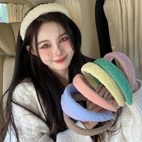 Sweet Candy Colored Mesh Sponge Padded Headband For Women High Skull Top Hair Hoop Wrinkled Fabric Non-Slip Daily Headwear Accessories