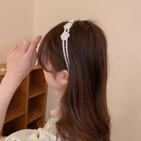 Diadema de Perlas Artificiales de Camelia Vintage Francesa Pinzas para el Cabello de Flores de Resina Elegante Pinza de Pelo Floral Blanca