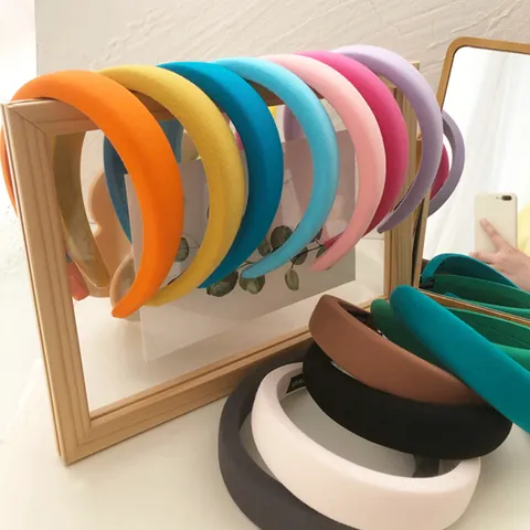 Diadema Acolchada Ancha para Mujer Tela Esponja Espesada Banda para el Cabello Vintage Parte Superior Craneal Alta Color Sólido Accesorios