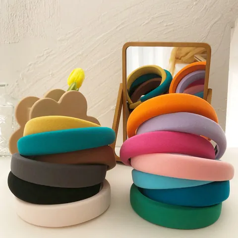 Diadema Acolchada Ancha para Mujer Tela Esponja Espesada Banda para el Cabello Vintage Parte Superior Craneal Alta Color Sólido Accesorios
