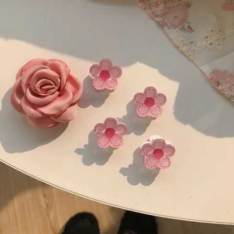 Set di Fermagli per Capelli a Fiore Rosa Camelia in Stile Coreano in Tessuto di Raso Resina Per Donna Accessori