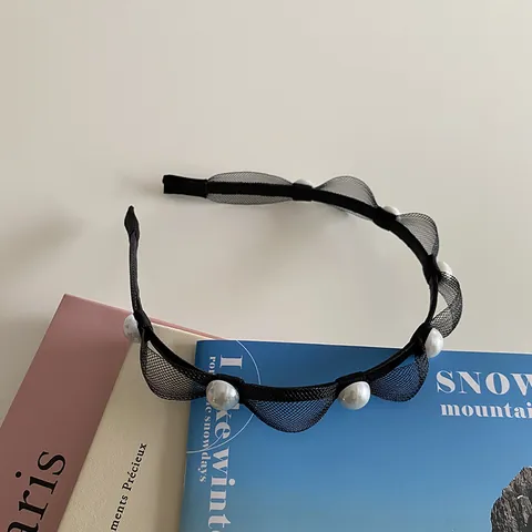 French Style Retro Black Mesh Headband With Faux Artificial Pearl Elegant Decorative Hair Hoop For Women Fashion Hair Accessories