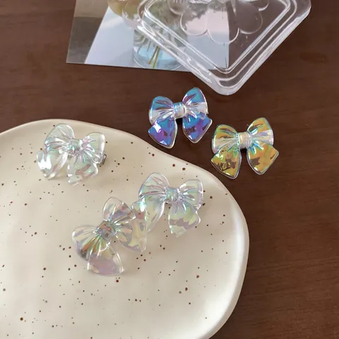 Iridescent Bow Hair Clips Acrylic Mermaid Laser Bowknot Side Clips For Women Girls Sweet Stylish Hair Accessories