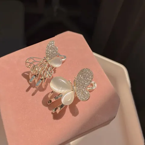 Elegant Butterfly Hair Claw Clip Alloy Rhinestone Cat Eye Stone Hair Accessories For Women Girls Sweet Korean Style Hairpin