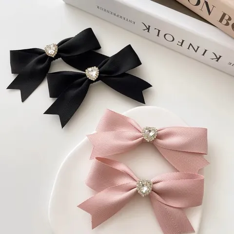 Pinzas para el Pelo con Lazo de Cinta Dulce Strass de Corazón Clip Lateral Elegantes Pasadores para Mujer Niñas Accesorios de Pelo