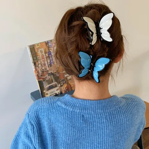 Butterfly Hair Claw Clip For Women Elegant Acrylic Bowknot Hair Gripper Shark Clip Back Of Head Styling Hair Accessories