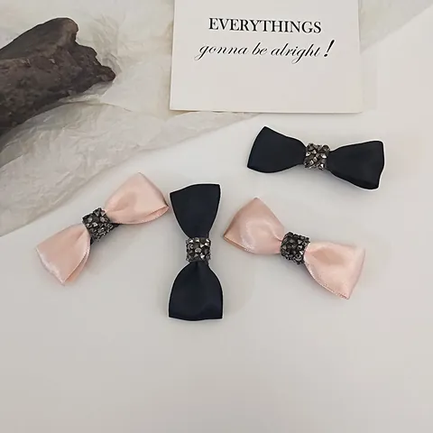 Vintage Franse Stijl Satijn Strik Haarclips Voor Dames Elegante Strass Haarnadelen Zoete Dagelijkse Haaraccessoires