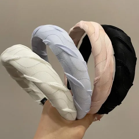 French Style Mesh Padded Headband For Women Glitter High Cranial Top Head Hoop Twisted Hair Band Handmade Hair Accessories