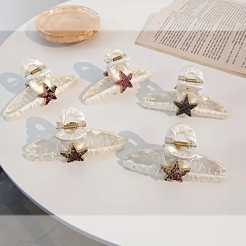 Korean Style Satin Fabric Wrapped Hair Claw Clip Elegant Star Rhinestone Shark Clip For Women Hair Accessories Jewelry