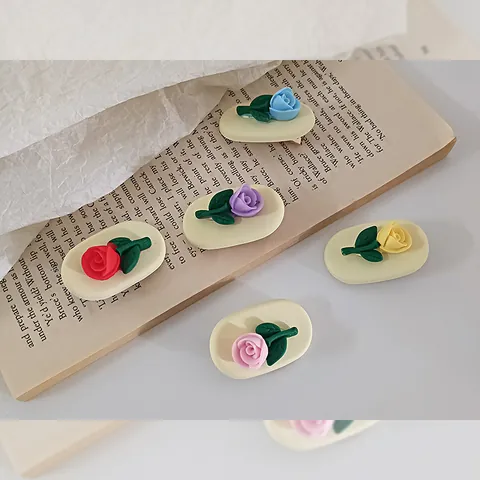 Cute 3D Rose Flower Hair Clips Colorful Acrylic Resin Floral Duckbill Clips For Women Girls Sweet Korean Hair Accessories