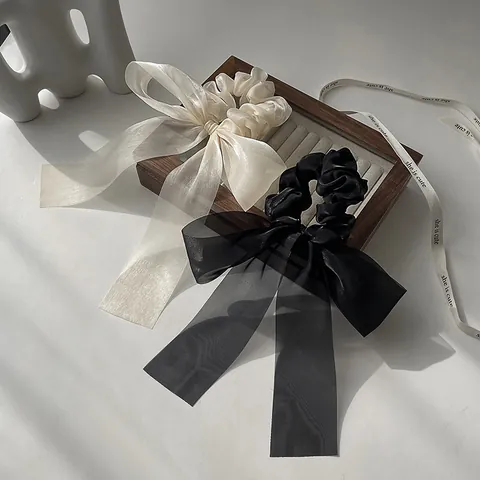 Französischer Vintage Bogen Scrunchie Elegantes Durchsichtiges Organza Netz Haargummi Für Damen Große Schmetterling Haar Accessoires Hochzeit Party Band