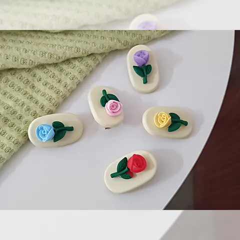 Cute 3D Rose Flower Hair Clips Colorful Acrylic Resin Floral Duckbill Clips For Women Girls Sweet Korean Hair Accessories