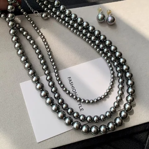 French Style Tahiti Gray Shell Artificial Pearl Necklace For Women 24K Gold Plated Brass Beaded Choker Elegant Fashion Jewelry Accessory