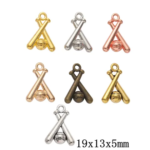 Vintage Alloy Baseball Bat Pendant DIY Jewelry Finding Sports Theme Cross Bat Ball Charms For Necklace Bracelet Making