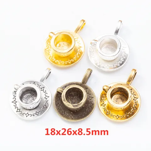 Retro Alloy Coffee Cup Saucer Pendants DIY Jewelry Making Accessories Antique Bronze Gold Silver Teacup Charms For Keychains