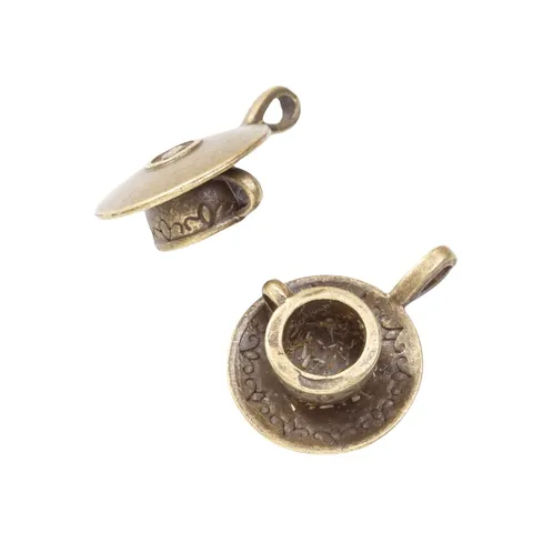 Retro Alloy Coffee Cup Saucer Pendants DIY Jewelry Making Accessories Antique Bronze Gold Silver Teacup Charms For Keychains