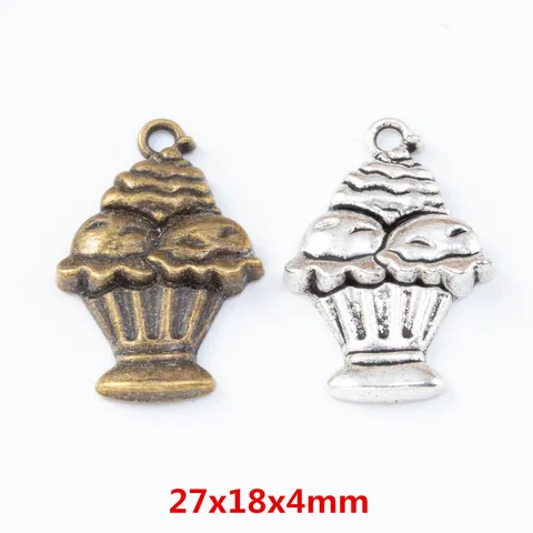 Vintage Alloy Ice Cream Cupcake Pendants For DIY Jewelry Making Antique Bronze Silver Charms For Necklace Keychain Accessory