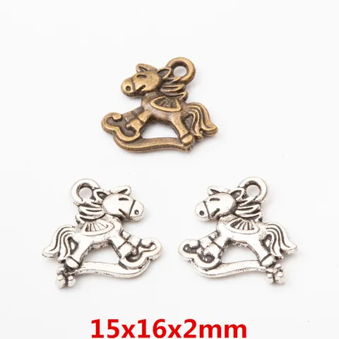 Vintage Alloy Rocking Horse Pendants DIY Jewelry Making Accessories Charms For Bracelet Necklace Antique Bronze Silver