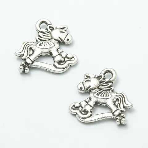 Vintage Alloy Rocking Horse Pendants DIY Jewelry Making Accessories Charms For Bracelet Necklace Antique Bronze Silver