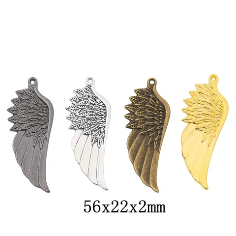 Vintage Alloy Angel Wing Feather Pendants For DIY Jewelry Making Antique Bronze Gold Silver Black Metal Charms Crafting Accessories