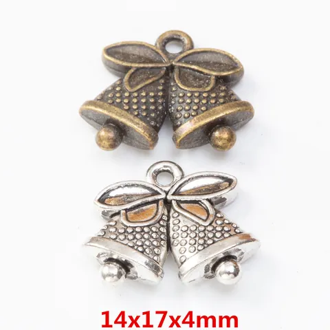 Ciondoli a Campana di Natale in Lega Vintage Con Fiocco DIY Accessori per Gioielli Antico Bronzo Argento Doppia Campana Decoro