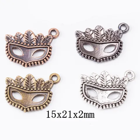 Vintage Zinklegering Maskerade Masker Hangers Veer Patroon DIY Sieraden Accessoires Voor Ketting Armband Craft Maken