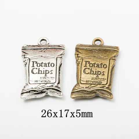 Pendentif Sachet de Chips en Alliage Vintage pour DIY Collier Bracelet Porte-Clés Création de Bijoux Bronze Antique Argent