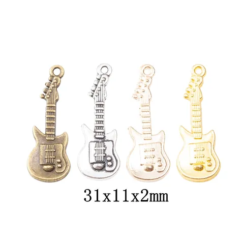Vintage Zinc Alloy Guitar Charms Musical Instrument Pendants For DIY Jewelry Making Necklaces Bracelets Accessories
