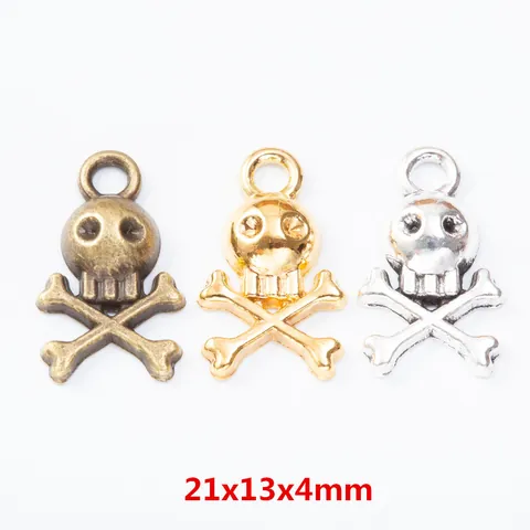 Vintage Zinc Alloy Skull Crossbones Pendants Charms For DIY Necklace Bracelet Making Halloween Jewelry Findings Accessory