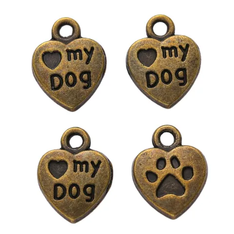 Ciondoli a Cuore in Lega Vintage Modello My Dog Zampa di Cane per Produzione Gioielli Fai da Te Collane Bracciali Regalo Amanti Animali