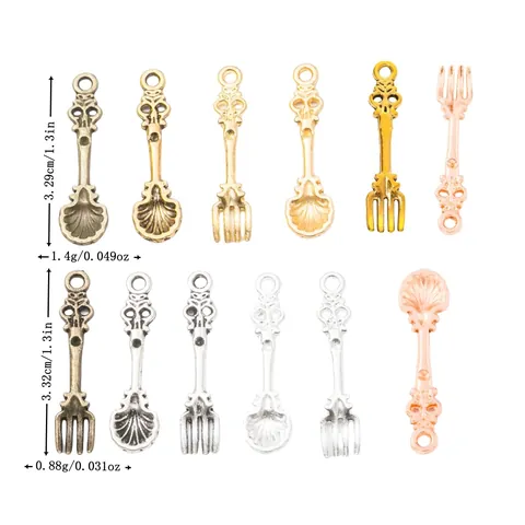 Vintage Zinc Alloy Spoon Fork Charms For Jewelry Making DIY Antique Bronze Silver Gold Tableware Pendants For Necklace