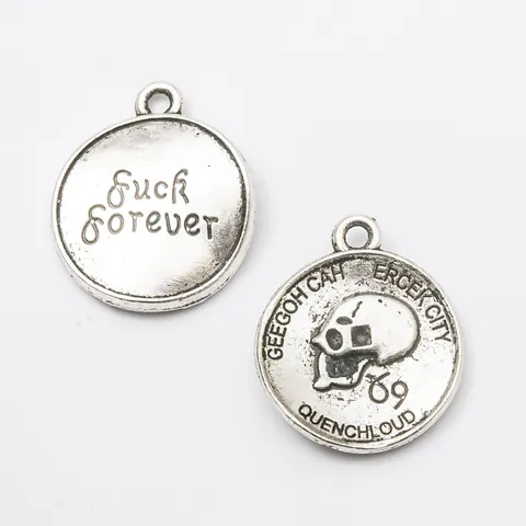 Retro Alloy Skull Head Round Charm Pendant For DIY Jewelry Making Accessories Antique Finish Skull Number Letter Carved
