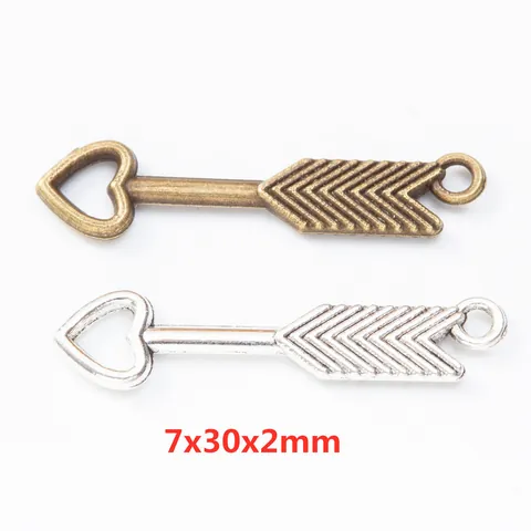 Vintage Zinc Alloy Heart Arrow Charms For DIY Jewelry Making Antique Bronze Silver Metal Pendants For Necklace Bracelet Accessory