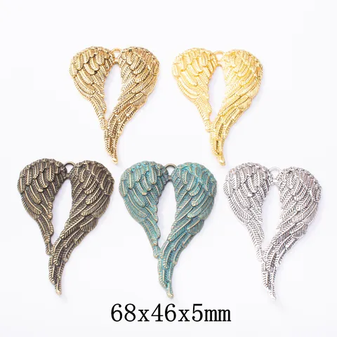 Vintage Zinc Alloy Angel Wings Heart Shaped Pendant DIY Jewelry Findings Metal Feather Charms For Necklace Bracelet Making