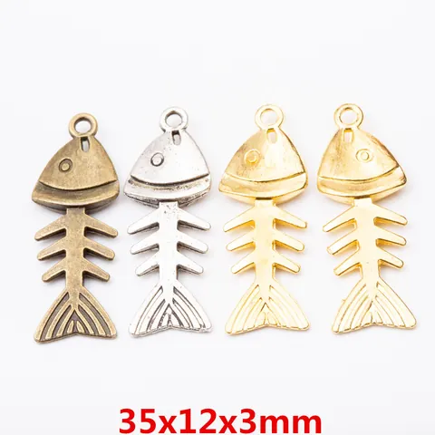 Vintage Fish Bone Shape Alloy Pendants For Jewelry Making Antique Bronze Silver Gold Metal Charms For Necklace Handcraft Accessories