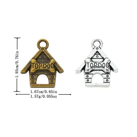 Vintage Alloy Dog House Pendant Charms With Bone Topdog Letters For DIY Jewelry Making Antique Bronze Silver Doghouse