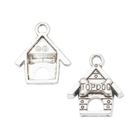 Vintage Alloy Dog House Pendant Charms With Bone Topdog Letters For DIY Jewelry Making Antique Bronze Silver Doghouse