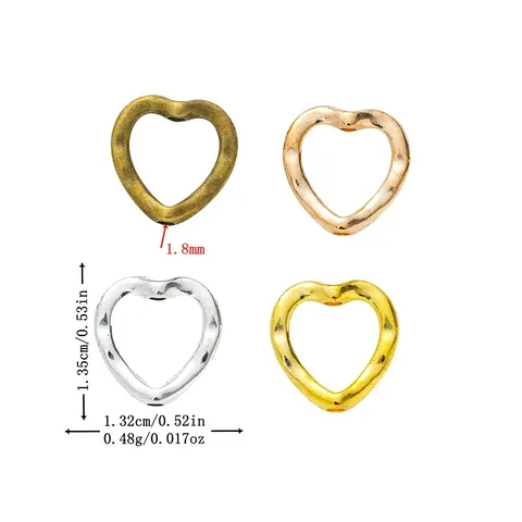 Vintage Alloy Heart Shape Beads Hammered Texture Small Hole Connector Charms For DIY Bracelet Necklace Jewelry Making