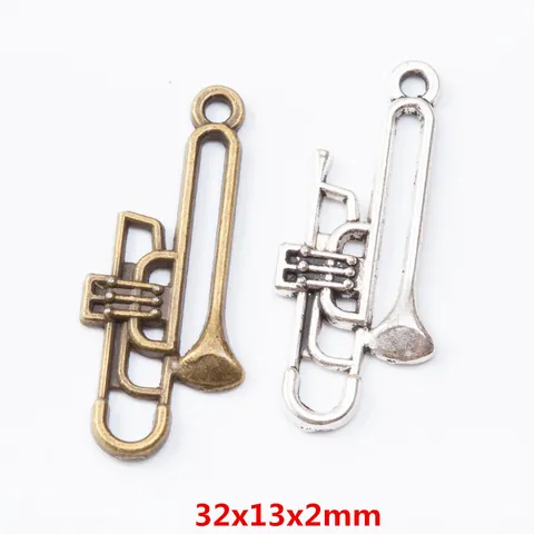 Vintage Lega di Zinco Trombone Tromba Strumento Musicale Ciondolo Charms Per DIY Creazione di Gioielli Collane Bracciali Artigianato Accessori