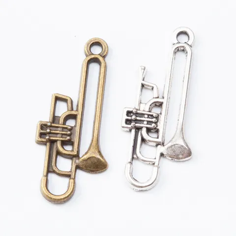 Vintage Lega di Zinco Trombone Tromba Strumento Musicale Ciondolo Charms Per DIY Creazione di Gioielli Collane Bracciali Artigianato Accessori
